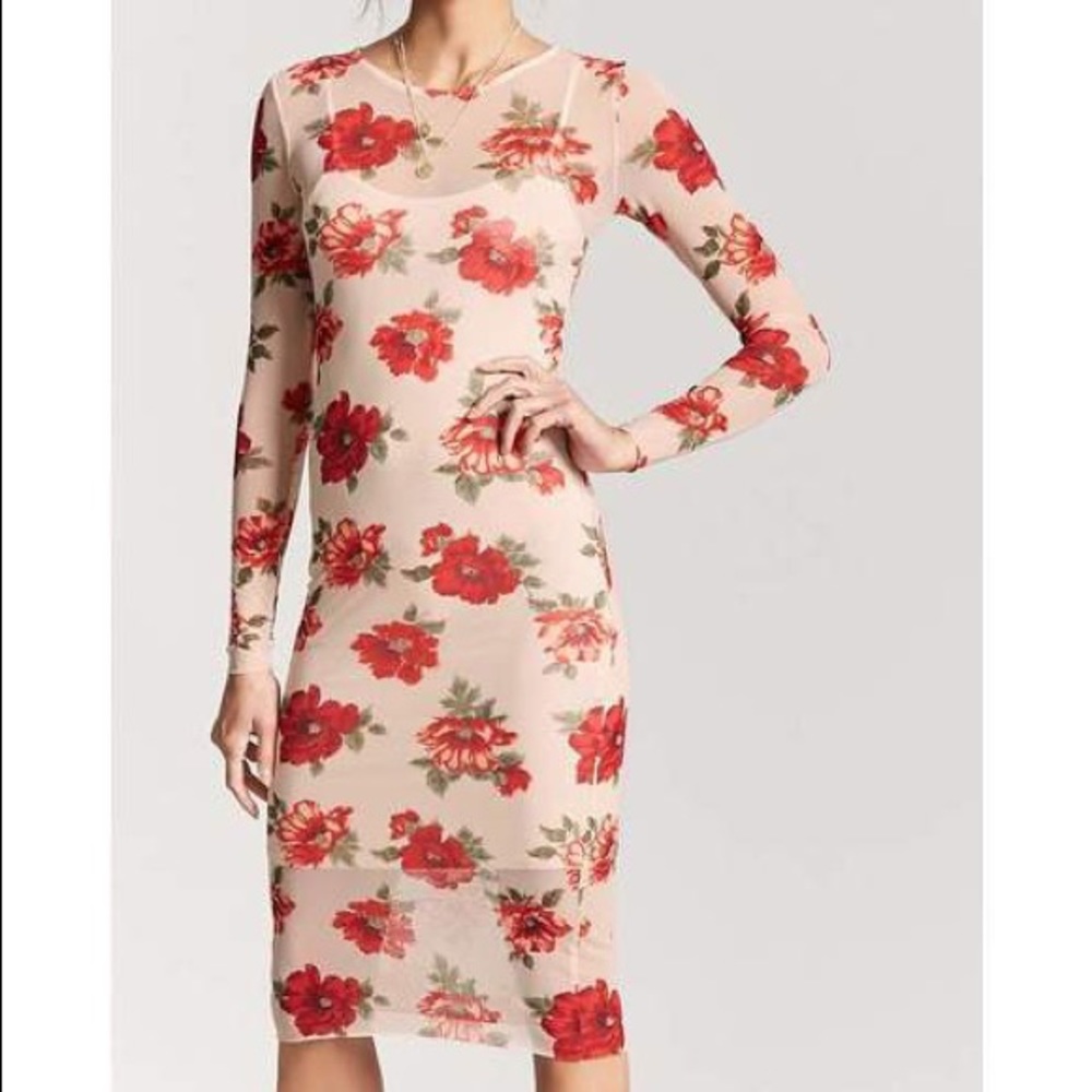 Long sleeve mesh midi dress
